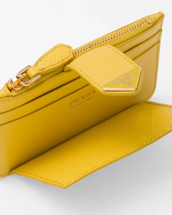 Card Holders*Prada Saffiano and smooth leather card holder Sunnyyellow