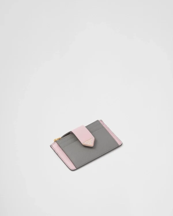 Card Holders*Prada Saffiano and smooth leather card holder Slategray/alabasterpink