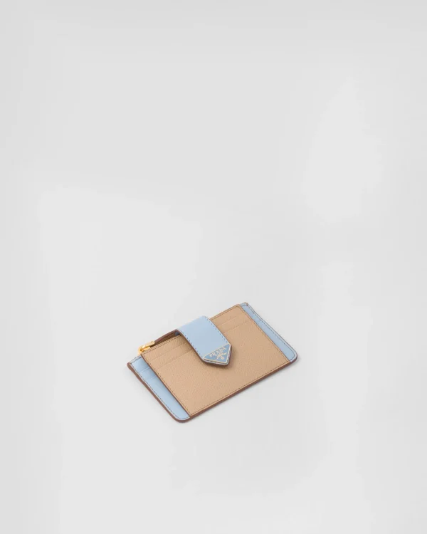 Card Holders*Prada Saffiano and smooth leather card holder Sand/lightblue