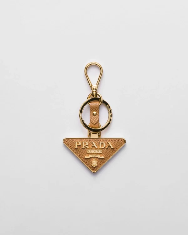 Bag Charms And Keychains*Prada Saffiano Leather and Metal Keychain Natural