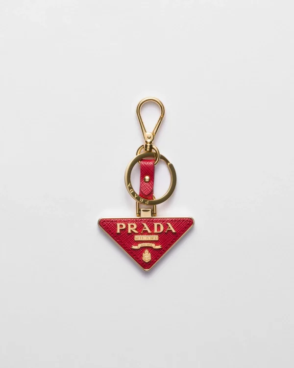 Bag Charms And Keychains*Prada Saffiano Leather and Metal Keychain Fieryred