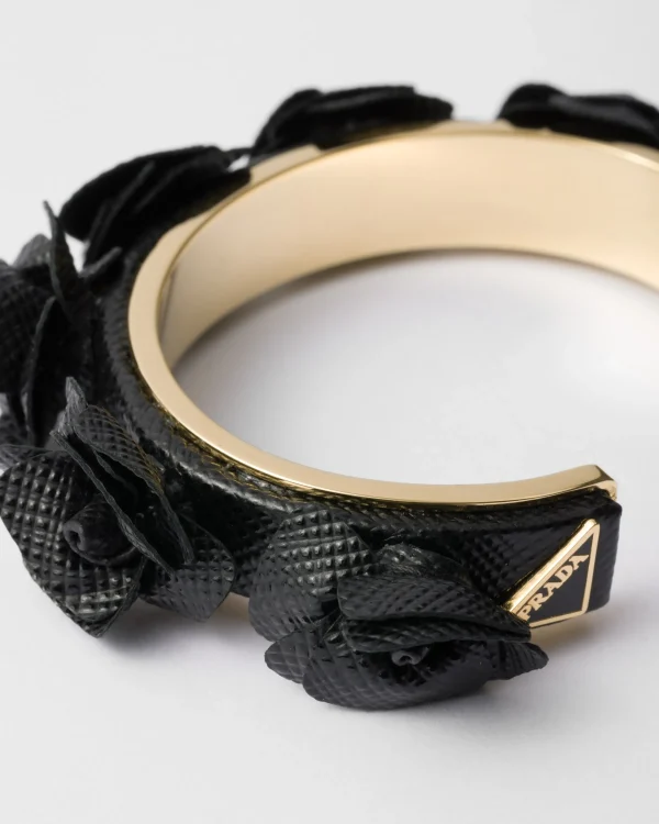 Jewels*Prada Saffiano leather and metal bracelet Black