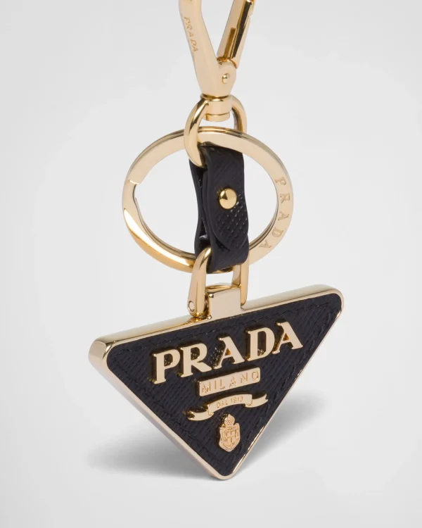 Bag Charms And Keychains*Prada Saffiano Leather and Metal Keychain Black