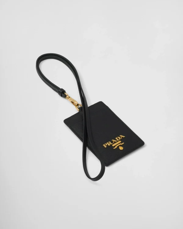 Card Holders*Prada Saffiano Leather Badge Holder Black