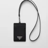 Card Holders*Prada Saffiano Leather Badge Holder Black