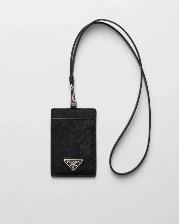 Card Holders*Prada Saffiano Leather Badge Holder Black