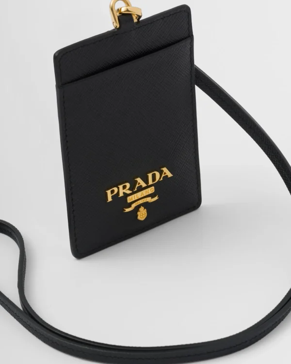 Card Holders*Prada Saffiano Leather Badge Holder Black