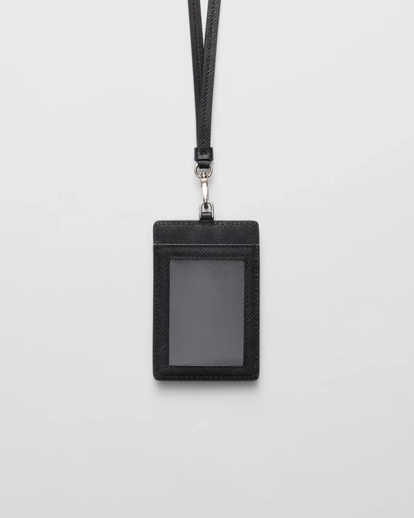 Card Holders*Prada Saffiano Leather Badge Holder Black