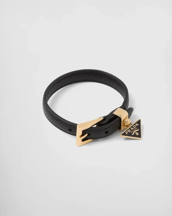 Jewels*Prada Saffiano leather bracelet Black