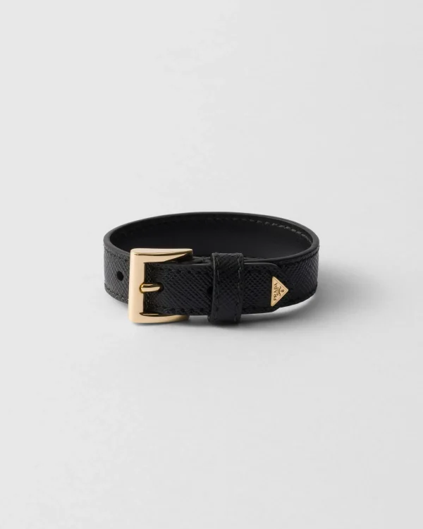 Jewels*Prada Saffiano leather bracelet Black