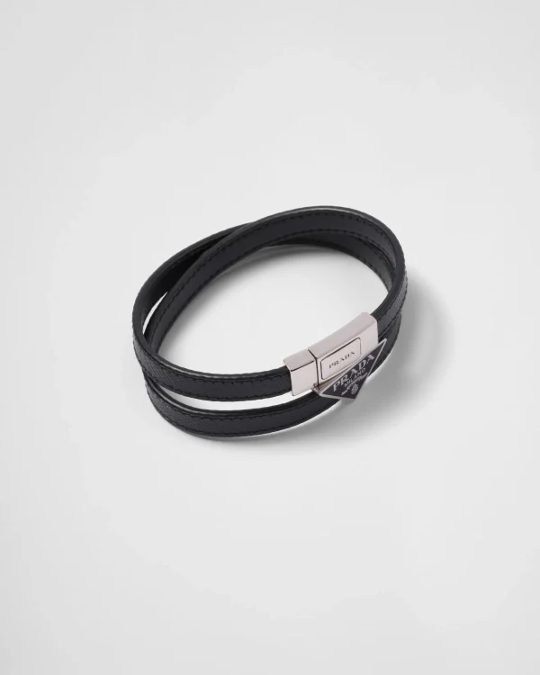 Jewels*Prada Saffiano Leather Bracelet Black