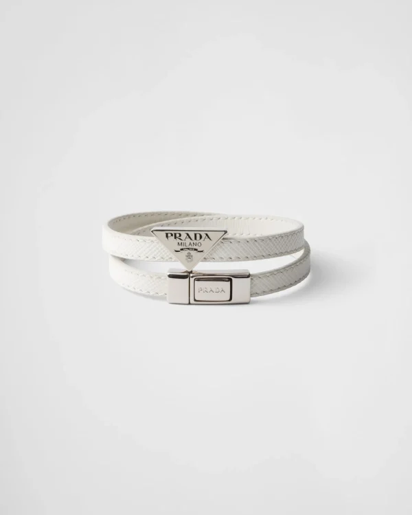 Jewels*Prada Saffiano Leather Bracelet White