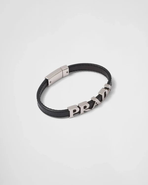 Jewels*Prada Saffiano Leather Bracelet Black