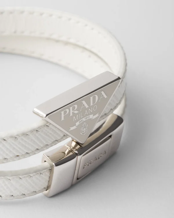 Jewels*Prada Saffiano Leather Bracelet White