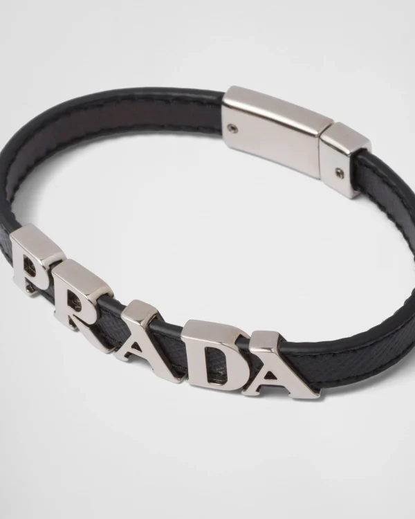 Jewels*Prada Saffiano Leather Bracelet Black