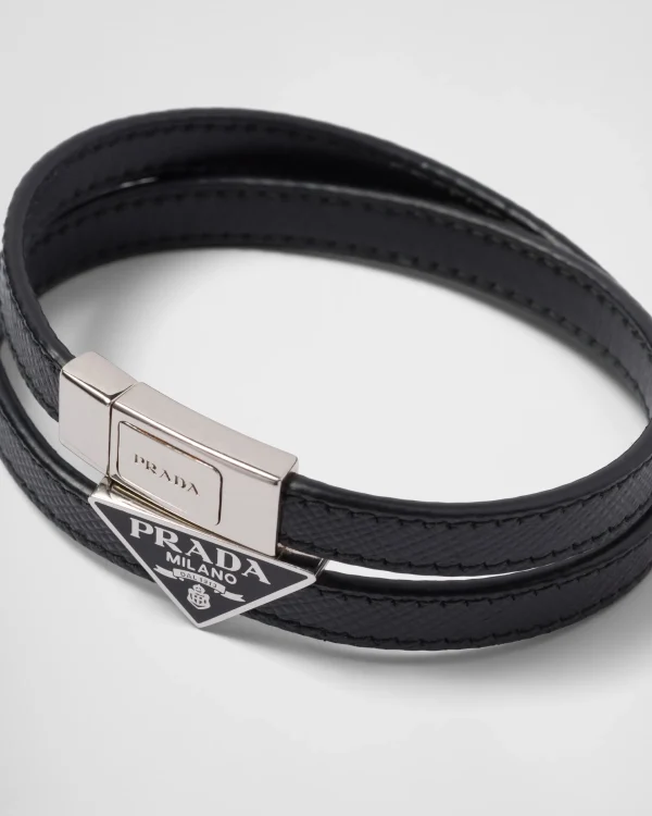 Jewels*Prada Saffiano Leather Bracelet Black