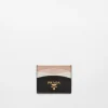 Card Holders*Prada Saffiano Leather Card Holder Black/palepink