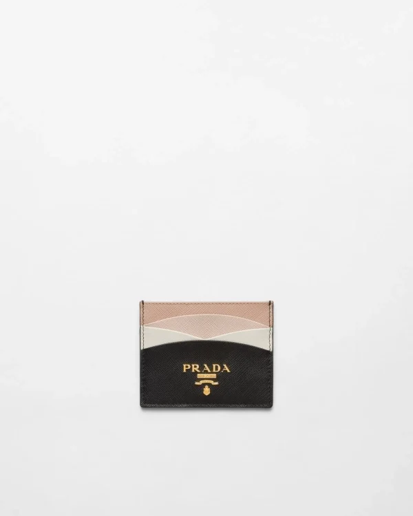 Card Holders*Prada Saffiano Leather Card Holder Black/palepink