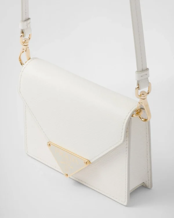 Card Holders*Prada Saffiano leather card holder with shoulder strap White