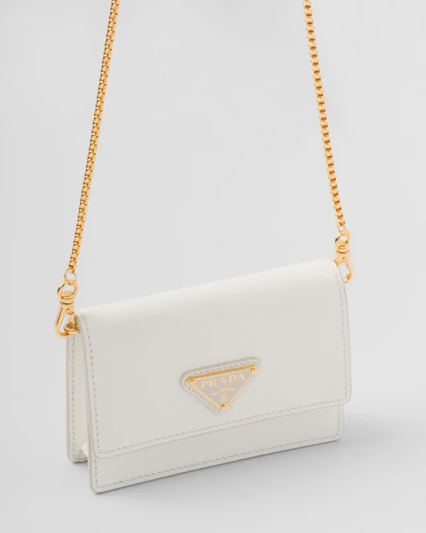 Card Holders | Mini Bags*Prada Saffiano leather card holder with shoulder strap White