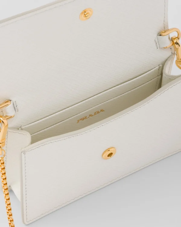 Card Holders | Mini Bags*Prada Saffiano leather card holder with shoulder strap White