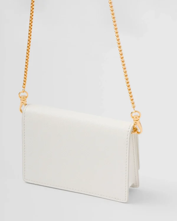 Card Holders | Mini Bags*Prada Saffiano leather card holder with shoulder strap White