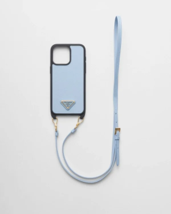 High-tech Accessories*Prada Saffiano leather cover for iPhone 15 Pro Max Lightblue