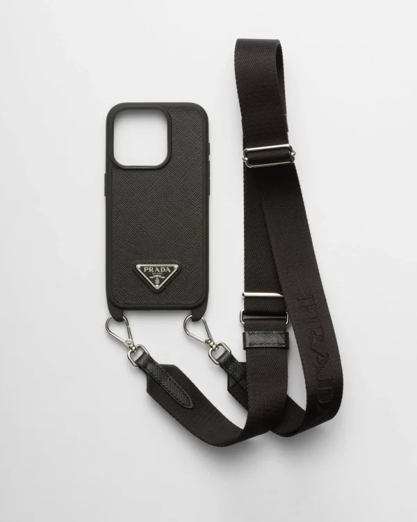 High-tech Accessories*Prada Saffiano leather cover for iPhone 15 Pro Black