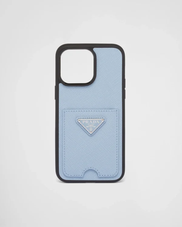 High-tech Accessories*Prada Saffiano leather cover for iPhone 14 Pro Max Paleblue