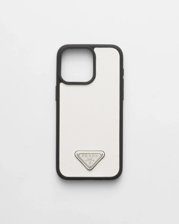 High-tech Accessories*Prada Saffiano leather cover for iPhone 15 Pro Max White