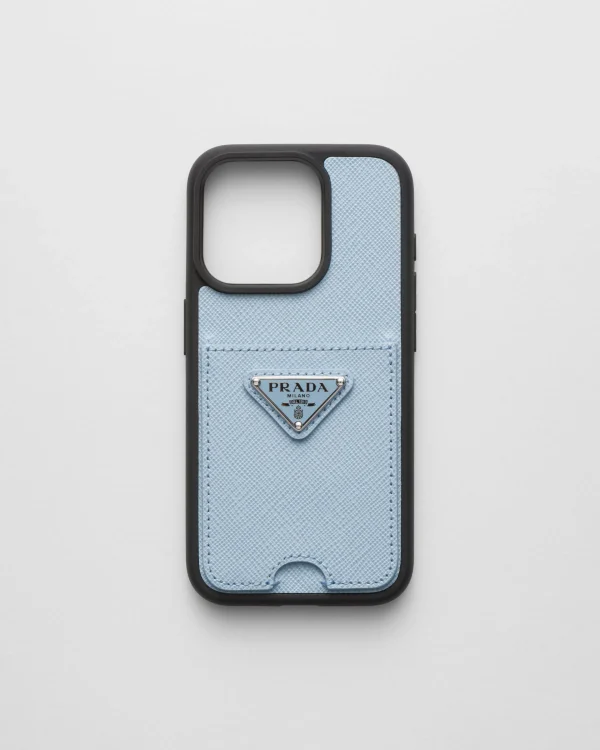 High-tech Accessories*Prada Saffiano leather cover for iPhone 15 Pro Paleblue