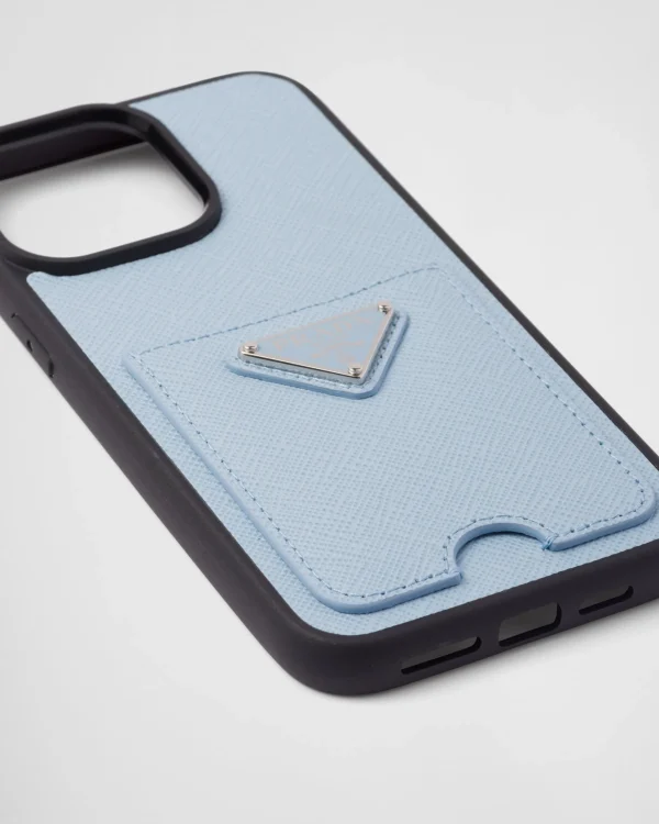 High-tech Accessories*Prada Saffiano leather cover for iPhone 14 Pro Max Paleblue