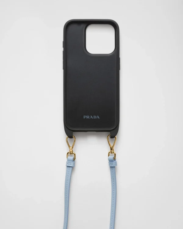 High-tech Accessories*Prada Saffiano leather cover for iPhone 15 Pro Lightblue