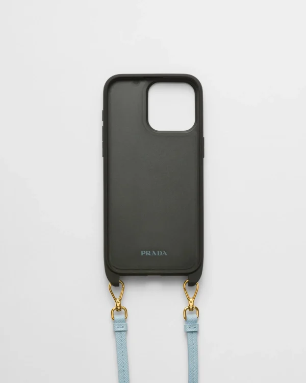 High-tech Accessories*Prada Saffiano leather cover for iPhone 15 Pro Max Lightblue