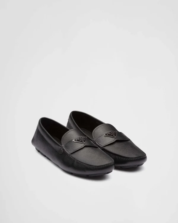 Driving Shoes*Prada Saffiano leather Driver Black