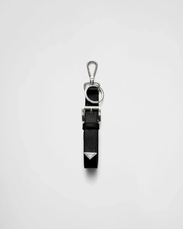 Bag Charms And Keychains*Prada Saffiano leather key ring Black