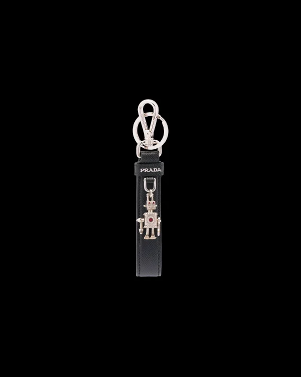 Bag Charms And Keychains*Prada Saffiano Leather Keychain Black