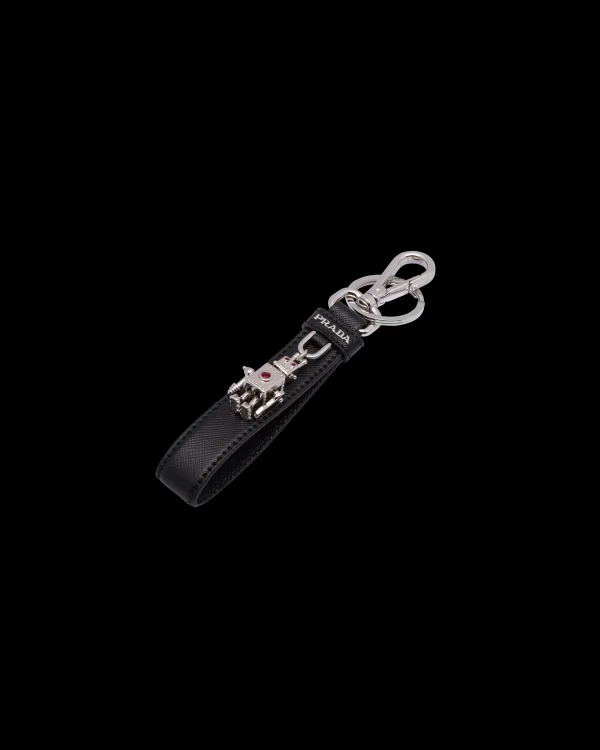 Bag Charms And Keychains*Prada Saffiano Leather Keychain Black