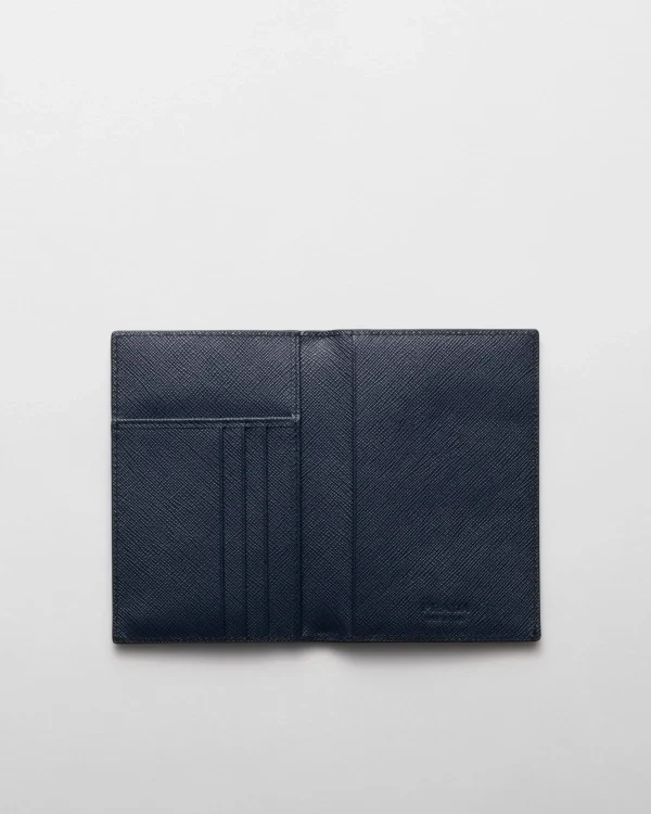 Small Wallets*Prada Saffiano leather passport holder Coffee/balticblue