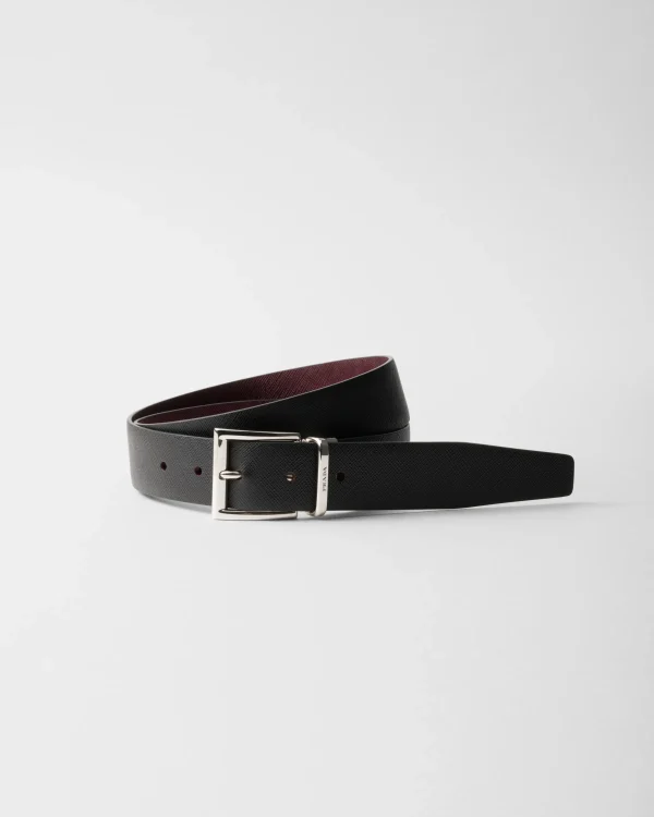 Belts*Prada Saffiano Leather Reversible Belt Black/garnet