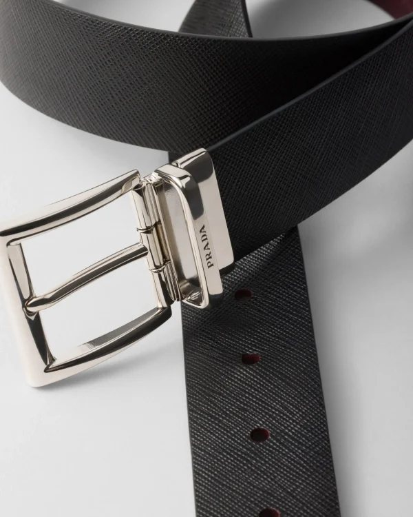 Belts*Prada Saffiano Leather Reversible Belt Black/garnet