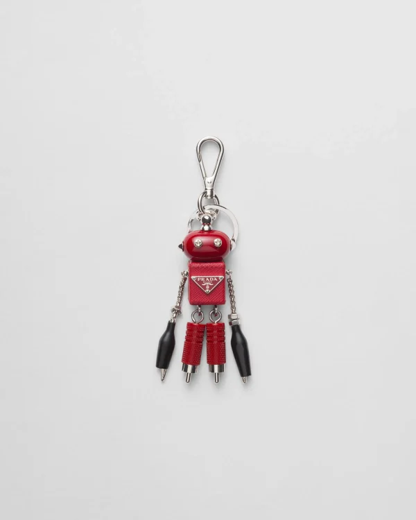 Bag Charms And Keychains*Prada Saffiano leather Robot bag charm Fieryred