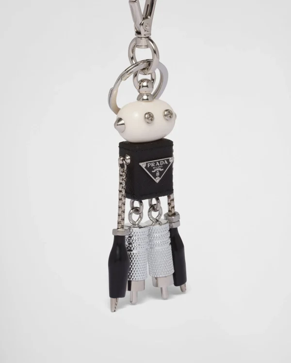 Bag Charms And Keychains*Prada Saffiano leather Robot bag charm Steel/black