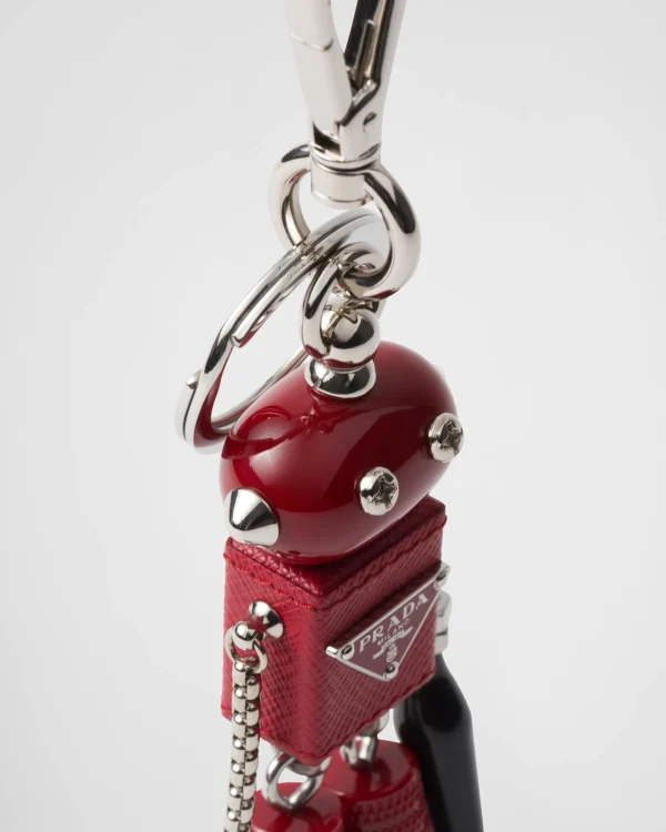 Bag Charms And Keychains*Prada Saffiano leather Robot bag charm Fieryred