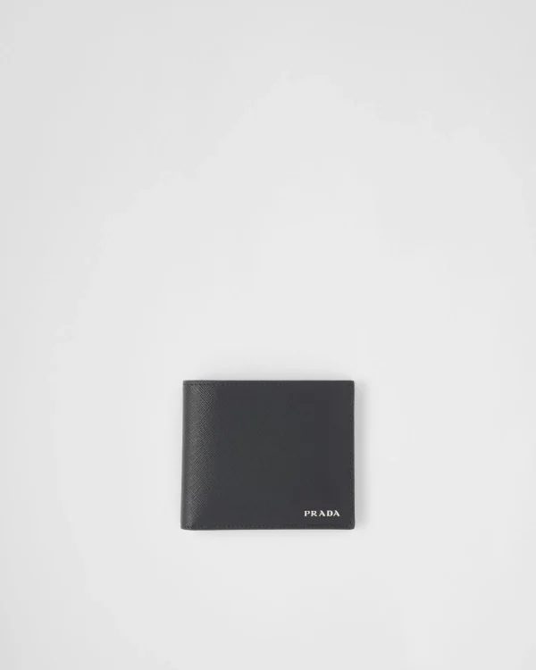 Small Wallets*Prada Saffiano Leather Wallet Black/balticblue