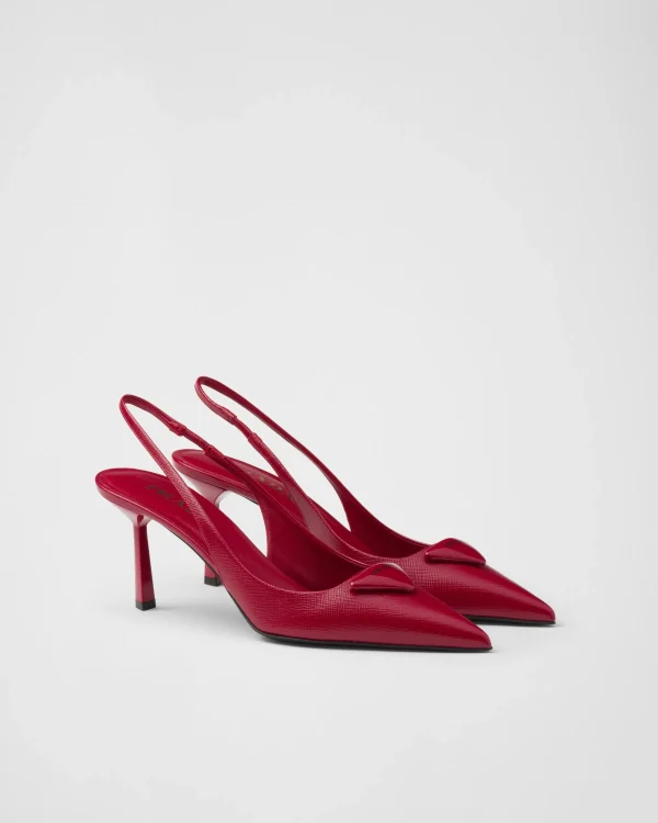 Pumps And Ballerinas*Prada Saffiano patent leather slingback pumps Cherryred