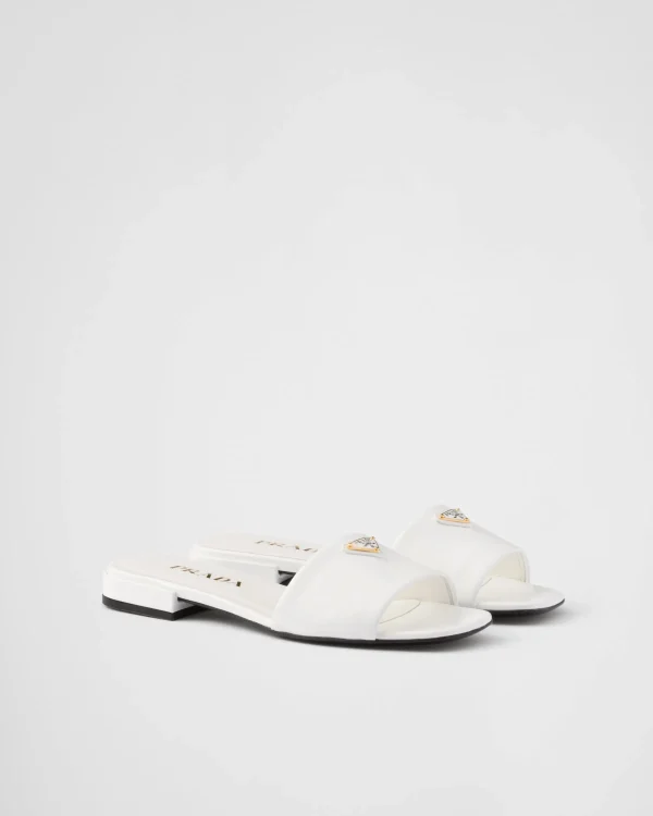 Slippers And Mules*Prada Saffiano patent leather slides White