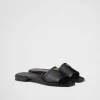 Slippers And Mules*Prada Saffiano patent leather slides Black