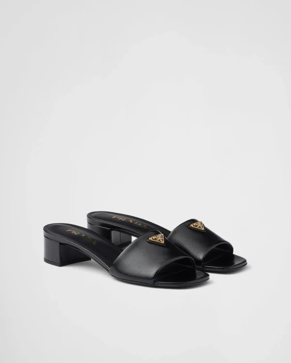 Slippers And Mules*Prada Saffiano patent leather sandals Black