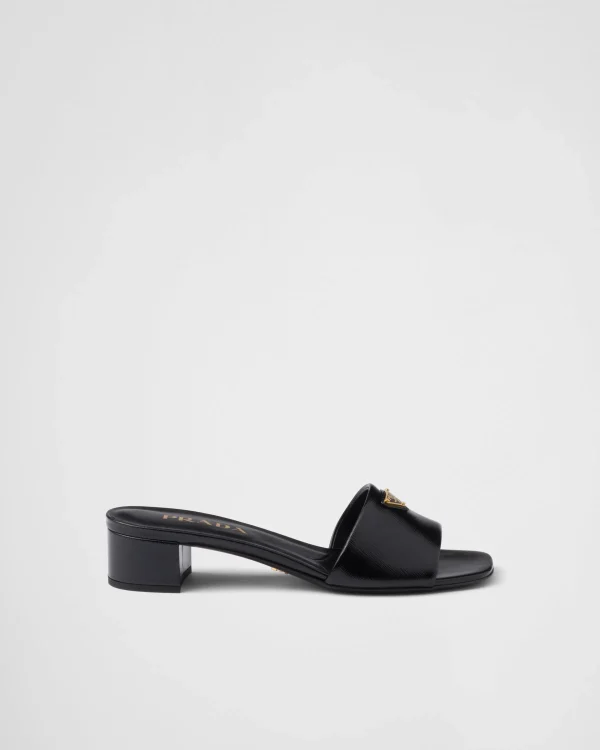 Slippers And Mules*Prada Saffiano patent leather sandals Black